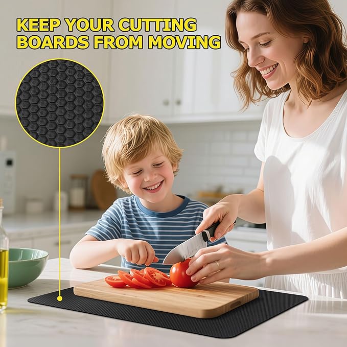 Upgraded 10” x 15” Non-Adhesive Non-Slip Cutting Board Mat, Multi-Purpose Non-Slip Pad for Chefs & Home Cooks, Safety Grip Mat Under Kitchen Cutting Boards, Drawer Liners (Black, 1 Pack)
