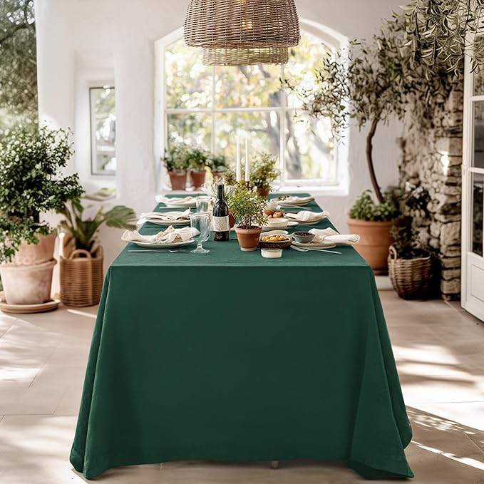 Linen World Linen Tablecloth, 100% French Linen Green Tablecloth 120" x 60" Inch, Washable Rectangular Tablecloth for Dining, Outdoor, Weddings and Restaurants, Decorative Valentine Easter