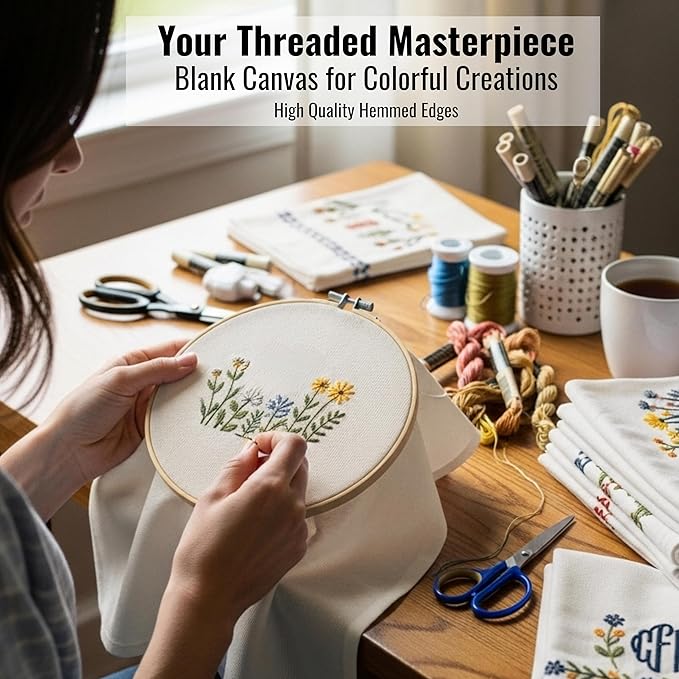 Flour Sack Towels | Tea Towel for Crafts| Kitchen | Dish | Cotton Blank Towel for Embroidery| Baking Bread Proofing Linen Cover| Thick Absorbent Quick Dry | 12 Pack 28"x28" White