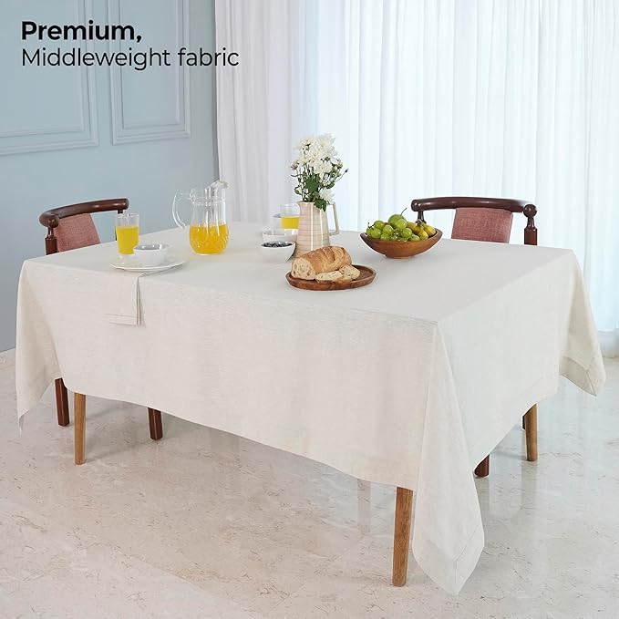 D'Moksha Homes Linen Tablecloth for Rectangle Tables 60 x 140 Inch - 100% Pure Linen Light Natural Tablecloth - Machine Washable Table Cloth for Summer, Fall and Halloween
