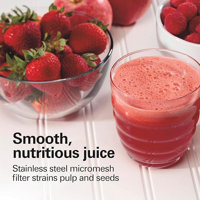 Hamilton Beach Juicer Machine, Big Mouth 3” Feed Chute for Whole Fruits and Vegetables, Easy to Clean, Centrifugal Extractor, Vegetable & Fruit Juicer, BPA Free, 800W Motor, White