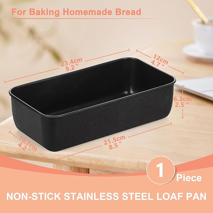 Herogo Non-Stick Loaf Pan, 9 x 5 Inch Stainless Steel Meatloaf Baking Pan for Baking Bread Meatloaf Brownie Lasagna, Black Rectangle Loaf Bakeware for Homemade Bread, Oven Safe
