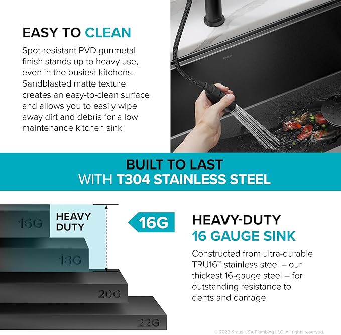 KRAUS Kore Workstation 33-inch Farmhouse Apron Front 16 Gauge Black Stainless Steel Single Bowl Kitchen Sink in PVD Gunmetal Finish with Accessories, KWF210-33/PGM