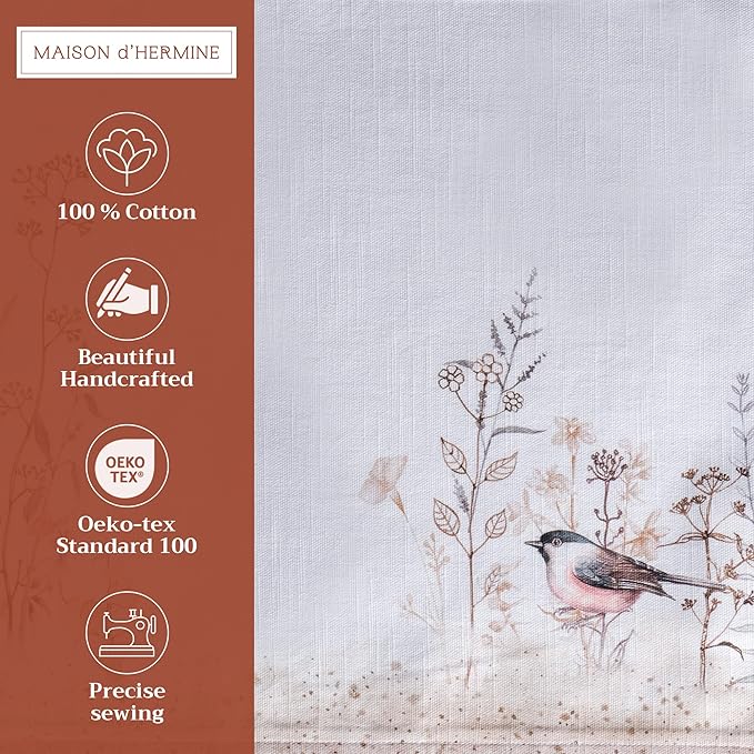 Maison d' Hermine Placemats Set of 4 100% Cotton Washable Cloth Place Mats, Reusable Table Mats for Kitchen Dining Decoration, Party, Restaurant Spring/Summer (Meadow Florals - Brown, 13" x 19")