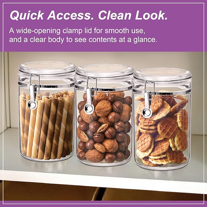 Amazing Abby - Cathy - 56-Ounce Plastic Canister (Set of 3), Plastic Airtight Food Container, Stackable for Pantry Storage, BPA-Free and Shatter-Proof, Perfect for Home and Commercial Use