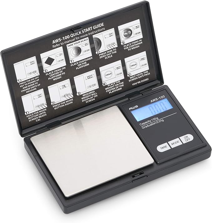 Series Digital Pocket Weight Scale, Stainless-Steel Backlit LCD 100g x 0.01g, (Black), AWS-100-Black - AMERICAN WEIGH SCALES