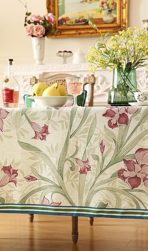 patdrea Designer Small Purple Tablecloth for Square Tables,Framhouse Linen Violets and Leaves Pattern Linen Tablecloth,Elegant Floral Table Cover Cloth Decor for Kitchen Dining Christmas,55"*55"