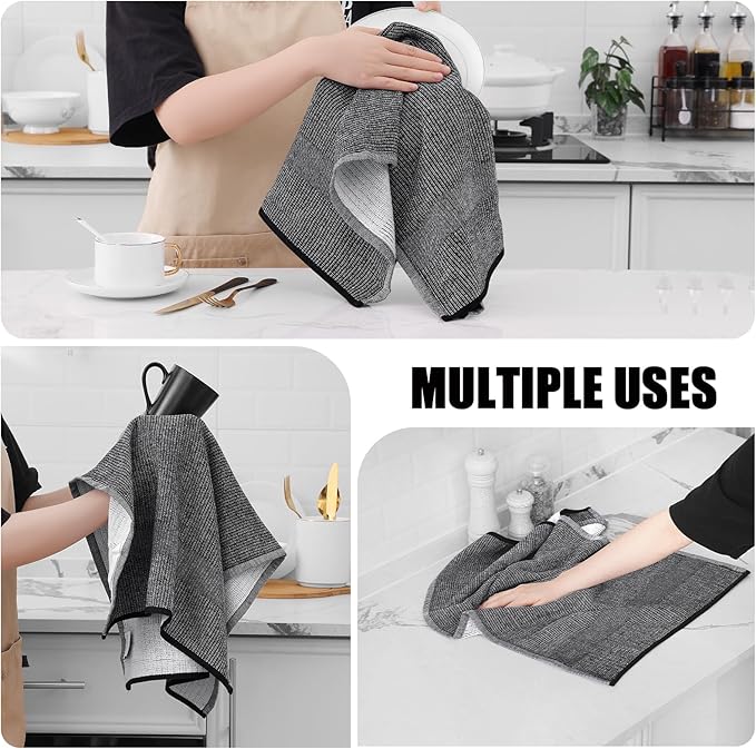 Homaxy Premium Kitchen Towels(18”x 28”, 6 Pack), Large Cotton Kitchen Hand Towels, Flat and Terry Dish Towels, 380 GSM Highly Absorbent Tea Towel Set with Hanging Loop, Black