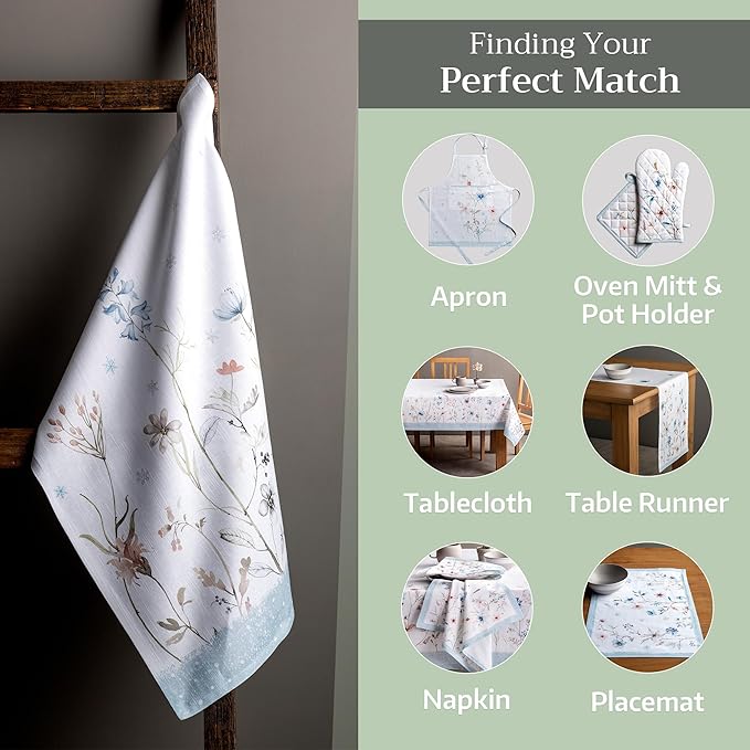 Maison d' Hermine Kitchen Towels Set of 3 100% Cotton 20" x 27.5" Reusable Cloth Tea Dish Towels Absorbent with Hanging Loop for Kitchen Dining Thanksgiving Christmas Decorations (Ice Florals)