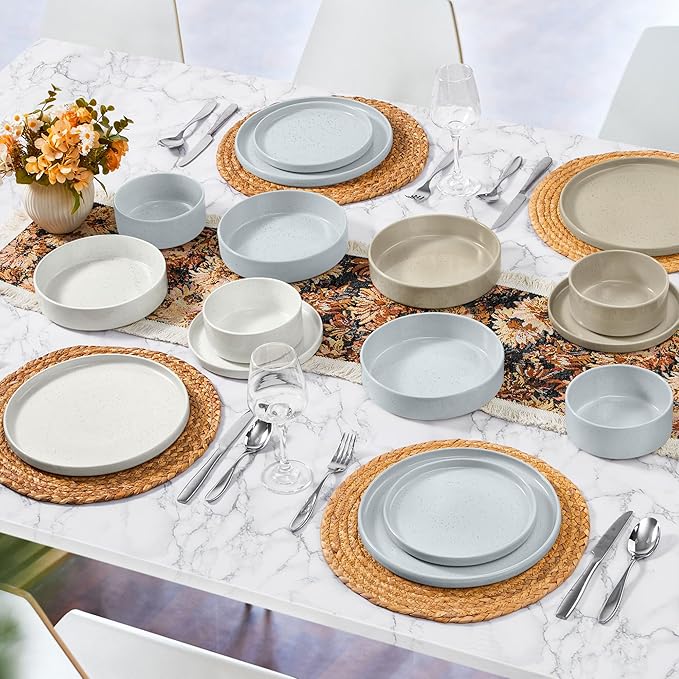 Herogo Dinnerware Dishes Sets with Salad Bowls, 24 Piece Plates and Bowls for 6, Ceramic Stoneware for Kitchen, Chip & Scratch Resistant Dinner Ware, Speckled Multicolor
