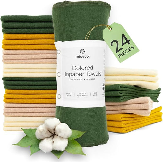 24 Pack Multicolored Reusable unPaper Towels - Nature Friendly - Organic Cotton Alternative - Thick, Strong, Paperless Kitchen Dish Cloths - Reusable Napkins - Dish Towels - Cloth Napkin