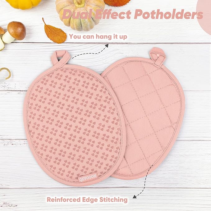 Oven Mitts and Pot Holders 4 Sets, Heat Resistant 500 ℉ Oven Mitt and Pot Holder,Oven Glove&Potholders with Non-Slip Silicone Surface,Kitchen Essentials for Cooking/Baking/BBQ-Pink