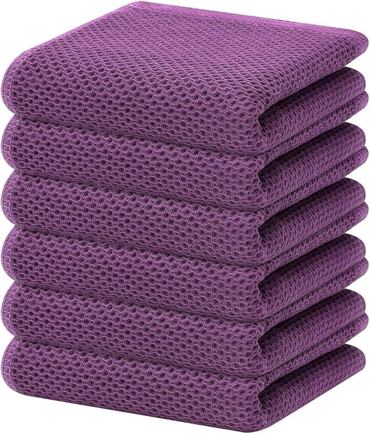 Homaxy 100% Cotton Waffle Weave Kitchen Dish Towels, Ultra Soft Absorbent Quick Drying Cleaning Towel, 13 x 28 Inches, 6-Pack, Purple