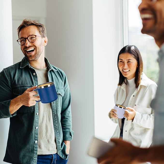 VEGOND 14 oz Insulated Coffee Mug Bulk with Handle, Stainless Steel Travel Coffee Mug with Lid, Double Wall Vacuum Metal Coffee Cup, Coffee Tumbler Powder Coated, Navy Blue 4 Pack