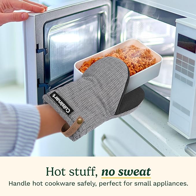 Cuisinart Heritage Mini Oven Mitts–5.5”x7” Heat-Resistant Kitchen Mitts for Oven with Non-Slip Neoprene Palm, Cotton Filling, and Faux Leather Loop–Durable Oven Mitt Set (Black/White Mini Houndstooth)