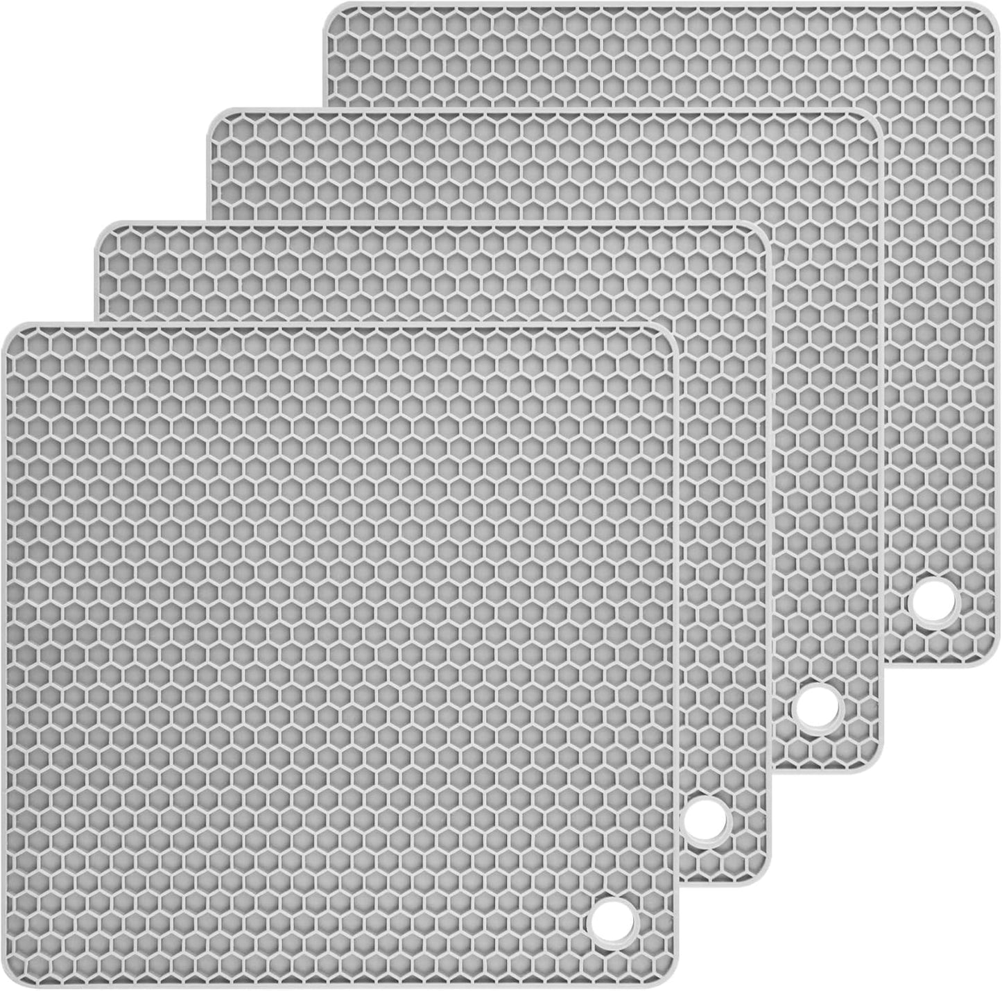 Silicone Trivets for Hot Dishes, Trivet Hot Pads for Kitchen, Trivets for Hot Pots and Pans, Multi Use Silicone Pot Holders Trivet Mat, Heat Resistant Mats for Countertop Set 4 Light Gray