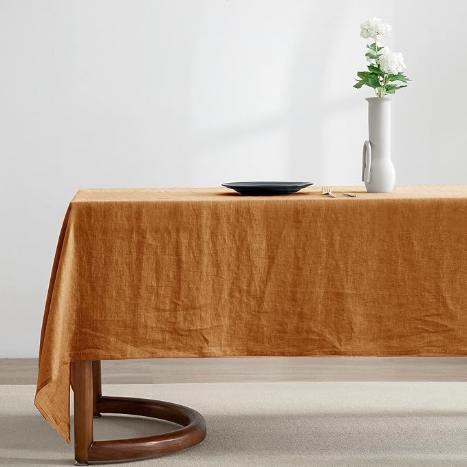 EVERLY 100% Pure Linen Rectangle Tablecloths 60x108Inches for Dining,Buffet Parties,Picnic,Events,Weddings and Restaurants,Decorative Halloween,Thanksgiving Machine Washable Tablecloths-Caramel