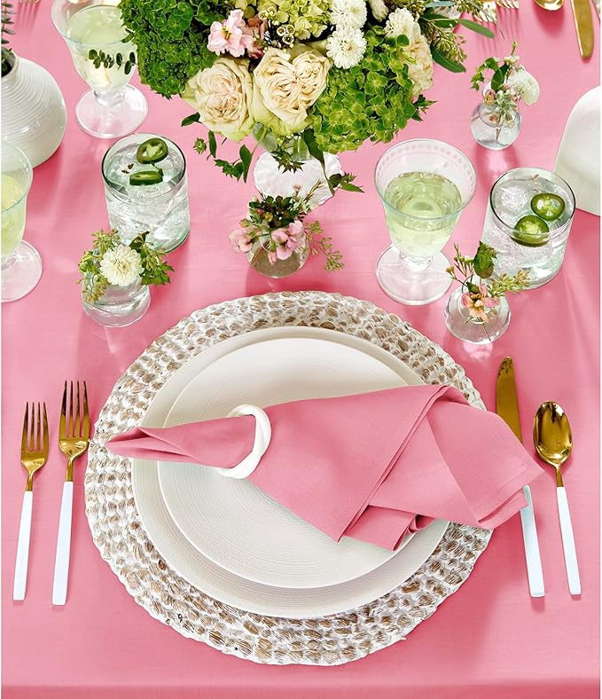 Solino Home Linen Napkins Set of 4-100% Pure Linen Pink Carnation Dinner Napkins Cloth 20 x 20 Inch - Fete, Handcrafted and Machine Washable