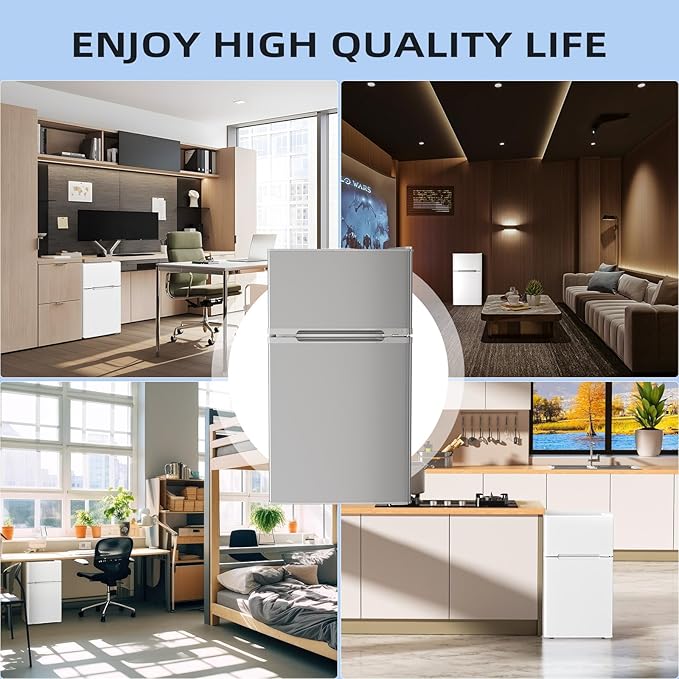 Antarctic Star 3.2 Cu.Ft,Mini Refrigerator with Freezer,Double Door Mini Fridge,Compact Refrigerator,Adjustable Thermostat,Mini Refrigerator for Bedroo/Office/Dorm/Kitchen(GRAY)