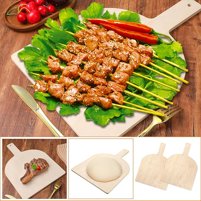 4 Pcs Wooden Pizza Peel 12 Inch, Large Wooden Pizza Spatula Paddle with Wood Handle, Natural Cutting Board Pie Platters for Restaurant Baking Homemade Bread Cutting Fruit Vegetables Cheese
