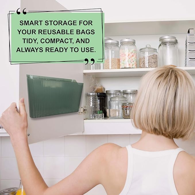 Green Mood Silicone Reusable Food Storage Bags with Organizer – 5 Pack (4 Sizes) – BPA-Free, Leakproof, Freezer & Microwave Safe – Eco-Friendly Bags with Plastic Storage Box for Kitchen & Travel