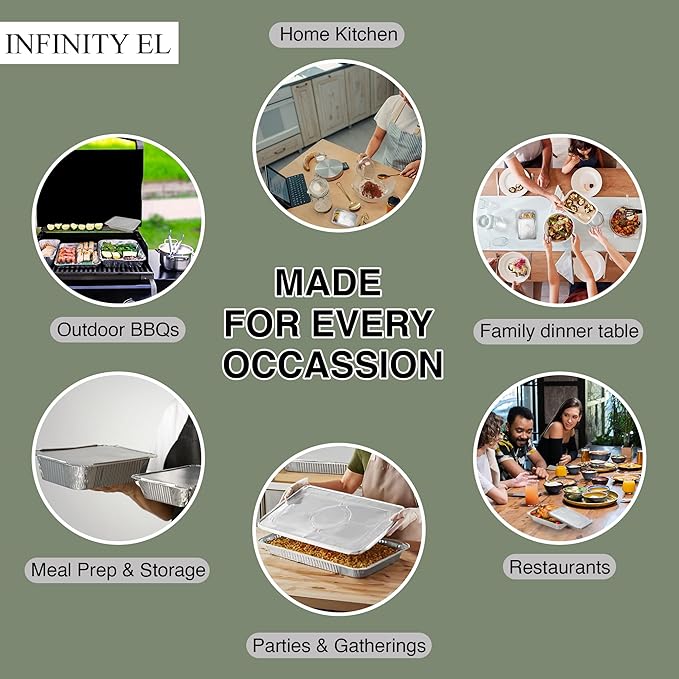 INFINITY EL Disposable Aluminum Foil Pans with Lids 10 Pack | Half-Size 12.5"x 10"x 2.5" Deep Disposable Baking Pan | Heavy Duty Aluminum Pan for Roasting Turkey, Lasagna, Thanksgiving, Christmas
