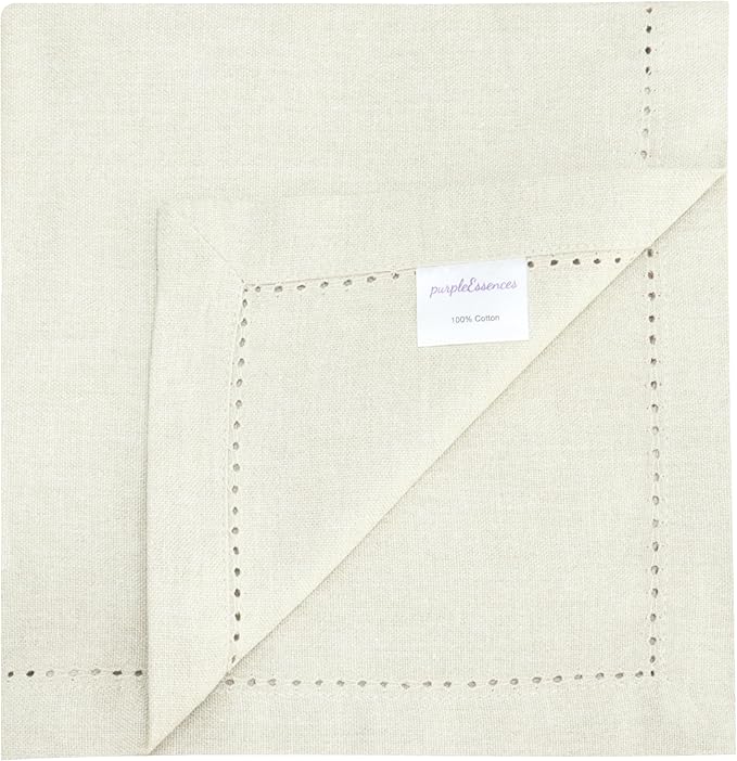 PurpleEssences Set of 12 Hemstitch Cloth Dinner Napkins 100% Cotton - Soft Durable Washable - Ideal for Wedding Christmas Holiday Winter - Perfect Everyday Use Table Linen 18x18 - Royal Linen