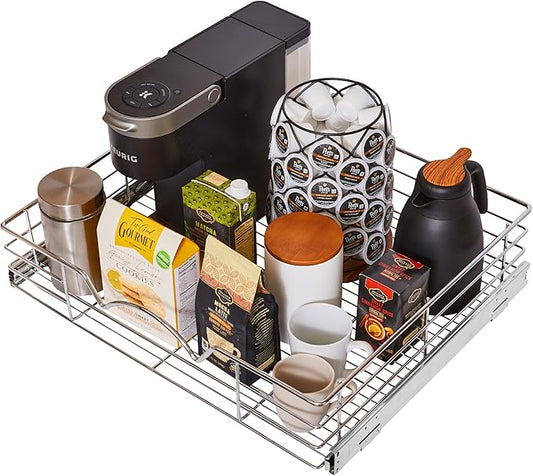 HOLDN’ STORAGE Pull Out Cabinet Organizer, Individual Sliding Drawers - Heavy Duty Metal with Lifetime Limited Warranty - Anti Rust Chrome Finish (Single Tier, 24" W)