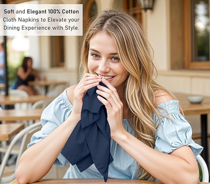 Ruvanti Cloth Napkins Set of 6, 18x18 Inches, 100% Cotton, Washable, Soft & Absorbent, Perfect for Wedding, Christmas, ‎Thanksgiving Dinners - Pageant Blue