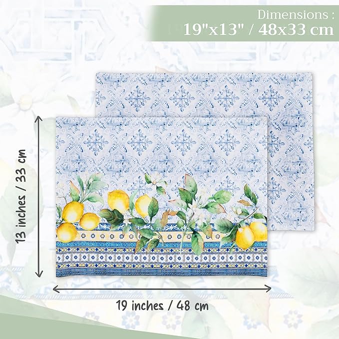 Maison d' Hermine Placemats Set of 4 100% Cotton Washable Cloth Place Mats, Reusable Table Mats for Kitchen Dining Decoration, Party, Wedding, Restaurant Spring/Summer (Citrus, 13" x 19")