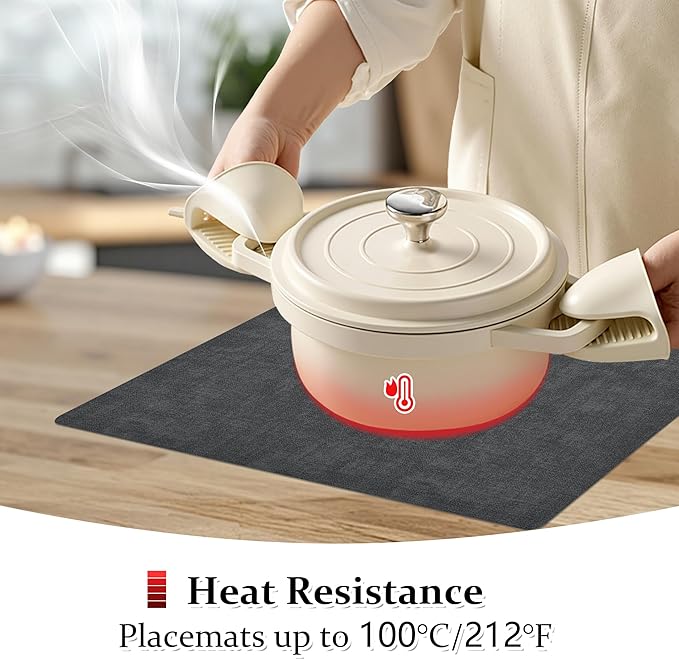 FROMHEART Faux Leather Placemats Set of 4–Waterproof,Heat/Oil Stain-Resistant PU Table Mat–Reversible,Non-Slip,Easy to Clean Place Mats for Kitchen,Dining,Indoor/Outdoor,(Dark Grey,11.8" x 17")