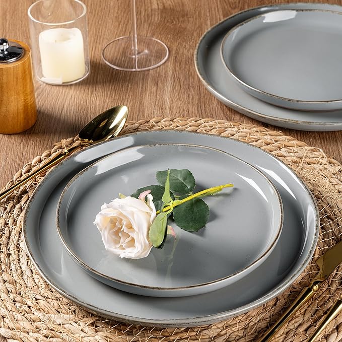 AmorArc Ceramic Dinnerware Sets for 4, 12 Pieces Handpainted Plates and Bowls Set with Rustic Terracotta Underside, Scratch Resistant Stoneware Dishes Set, Dishwasher & Microwave Safe