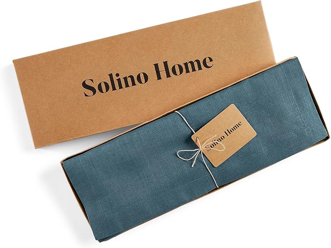 Solino Home Linen Cloth Placemats Set of 4 - 100% Pure Linen Peacock Blue Placemats 14 x 19 Inch - Fete