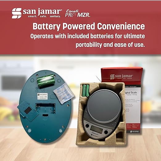 San Jamar Escali Digital Kitchen Scale, 11 lb Capacity, Tare Function, Precise Readout, Compact 8.5" x 6", Metallic Plastic (Model SCDG11M)