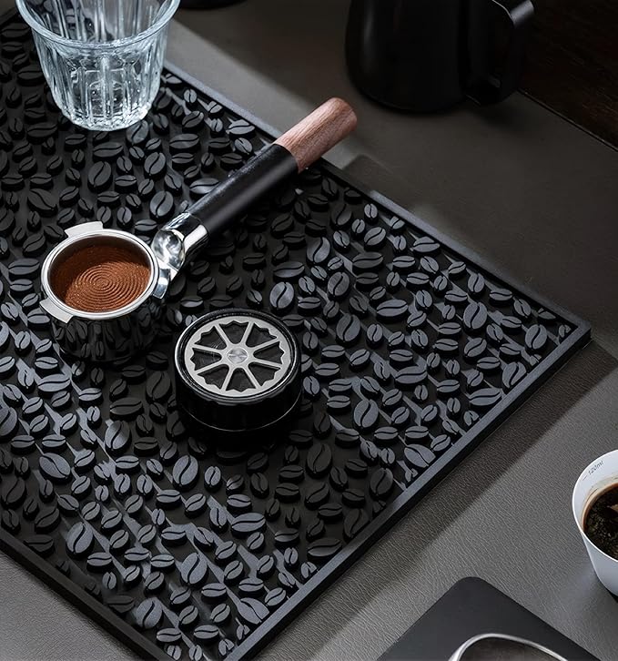 Coffee Bar Mats for Countertop, Bar Decor Accessories, Coffee Machine Tray for Countertop, Non-slip Dish Drying Mat, Rubber Barista Tools Pad, Espresso Organizer (Black, 18"x12")