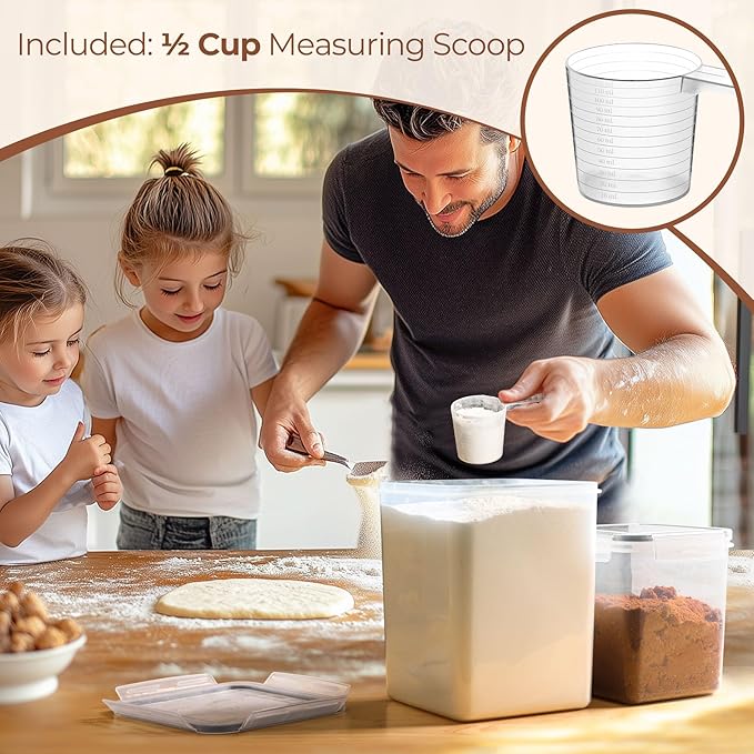 ComSaf Flour Sugar Storage Containers Set of 3 (5.2L/5.5Qt) (2.5L/2.6Qt*2), Large Airtight Food Storage Containers with Lids, Plastic Canisters Sets for Kitchen, Pantry Organizers for Rice and Baking