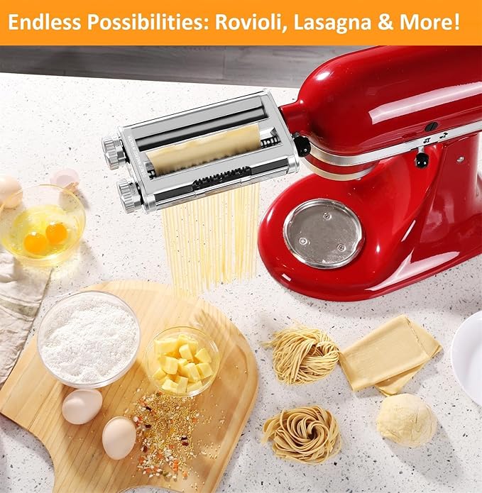Pasta Maker Attachment for KitchenAid Mixers,3 in 1 Set Included Pasta Sheet Roller, Spaghetti and Fettuccine Cutter Accessories