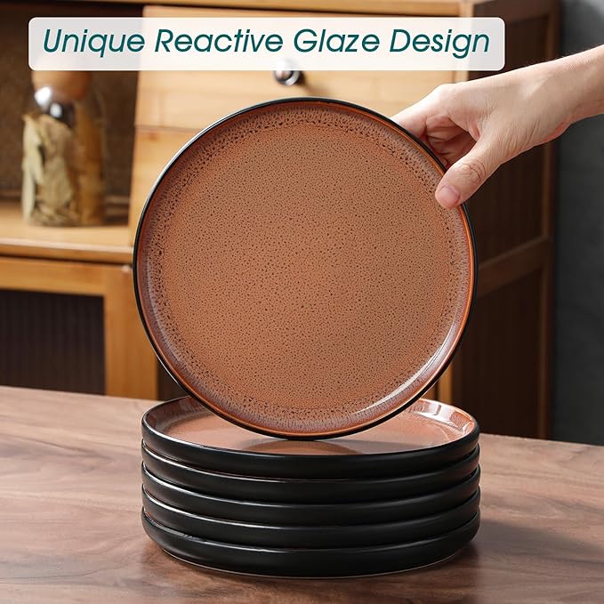 vancasso Plates and Bowls Sets, 18 Pieces Stoneware Dinnerware Sets for 6, Kitchen Dish Set Mircowave and Dishwasher Safe Dinner Set Ceramic Dishware, Brown, Series AMBER