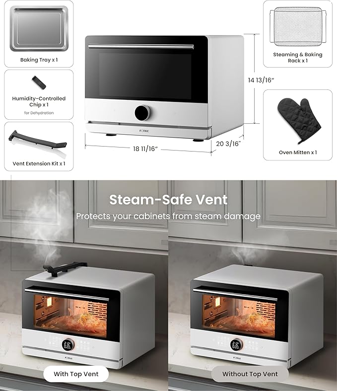 FOTILE HYZK32-E3 ChefCubii 1.1 cu. ft. 4-in-1 Steam-Combi Oven with Steam-Bake, Air Fry, Convection, Dehydrator Functions, and 50 Preset Menus,White