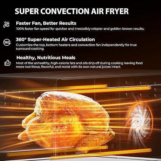 Nuwave Bravo Air Fryer Toaster Smart Oven, 10-in-1 Countertop Convection, 1800 Watts, 21-Qt Capacity, 50°-450°F Temp Controls, Top and Bottom Heater Adjustments 0%-100%, PFAS Free, Cream