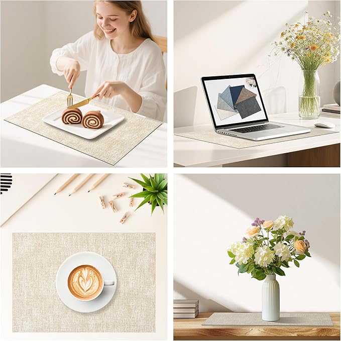 DOLOPL Placemats Set of 6, Reversible Wipeable & Heat Resistant Place Mats, Modern Faux Leather Table Mats for Kitchen, Neutral Waterproof Tablemats for Dining Table Decor, Wedding, Party(Beige)