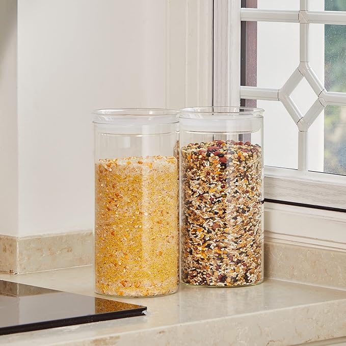 ZENS 74 fl.oz Glass Storage Containers with Airtight Lids, 2 Set 4.7in Wide Mouth Clear Food Storage Jars for Kithen Pantry Baking Flour, Clear Glass Canisters Sets for Pasta, Coffee Beans, Rice
