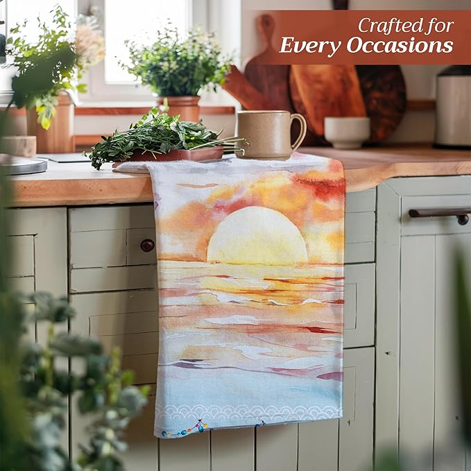 Maison d' Hermine Kitchen Towels Set of 3 100% Cotton 27.50" x 20" Reusable Cloth Tea Dish Towels Absorbent with Hanging Loop for Kitchen, Home, Dining, Cocktail Parties Spring/Summer (Ibiza - Blue)