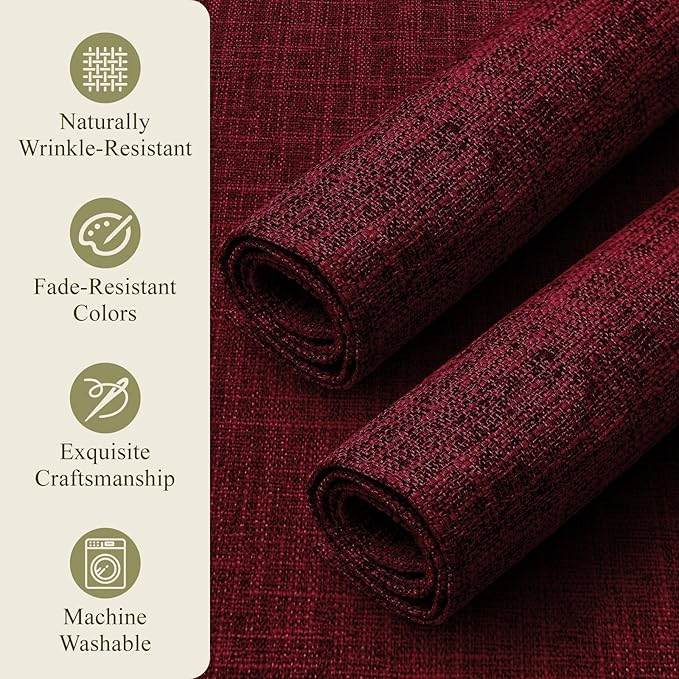 KXN Christmas Placemats Set of 4, Dual-Layer Thickened Faux Linen Table Mats, Heat Resistant & Wrinkle-Free, Machine Washable Cloth Place Mats for Kitchen Dining Indoor Outdoor (Red)