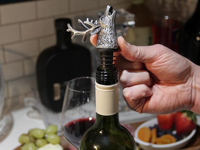 Happy Hour Majestic Stag Head Wine Pourer - Stopper, Aerator, and Perfect Pourer