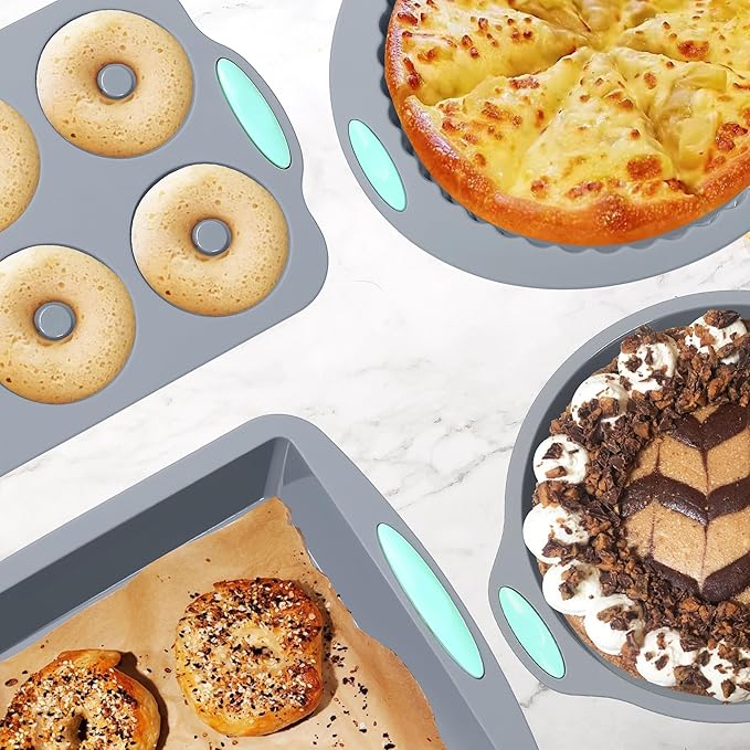 Tongjude 46 Piece Silicone Bakeware Set, Non-Stick Kitchen Oven Baking Pans, Silicone Cake Molds with Cake Mold, Chiffon Cake Pan, Donut Pan, Square Cake Pan and Loaf Pan