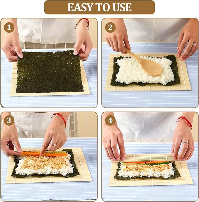 Sushi Making Kit, 6 PCS Beginner Sushi Maker Set, Including 2 White Bamboo Rolling Mats, 2 Pairs Chopsticks, 1 Paddle,1 Spreader, Natural Bamboo Material, Ideal Gift for Kids, Friends, Home Chef