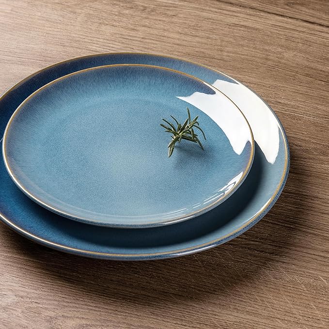 GBHOME Ceramic Dinnerware Sets for 6, 18 Pieces Stoneware Plates and Bowls Sets, Reactive Glaze Dishes -Scratch Resistant, Dishwasher&Microwave Safe-Alaskan Blue