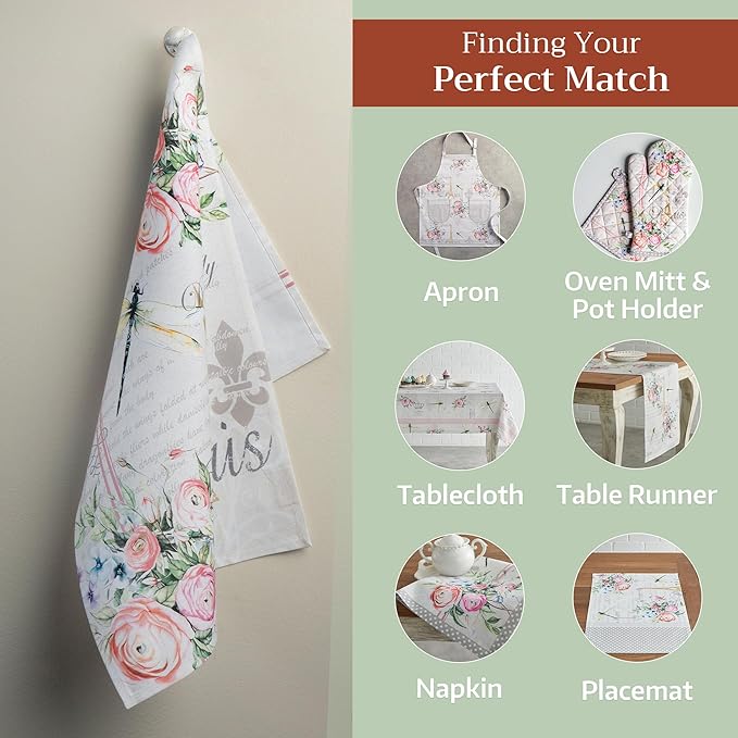 Maison d' Hermine Kitchen Towels Set of 2 100% Cotton 27.50" x 20" Reusable Cloth Tea Dish Towels Absorbent with Hanging Loop for Kitchen, Home, Dining, Cocktail Parties Spring/Summer (Champ De Mars)