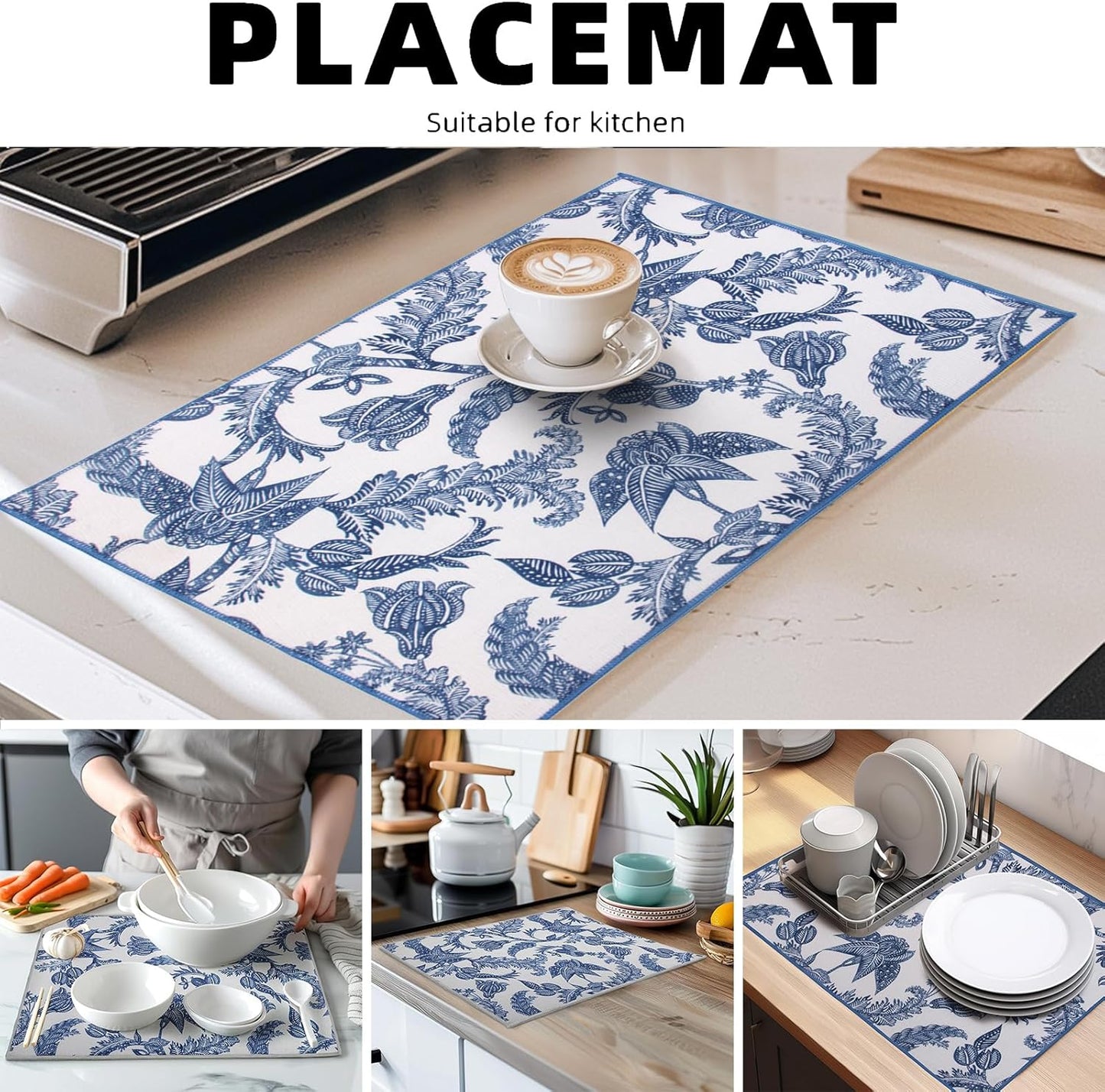 2 Pack Dish Drying Mat, 18" X 16" Blue and White Porcelain Dish Draining Mats, Small Dish Drying Mat,Drying Dish Mat, Self Drying Mat For Kitchen Counter